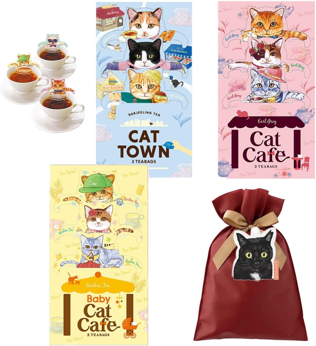 キャットカフェ 3種セットフックティー ギフト包装 猫 プレゼント ギフト 紅茶 アールグレイ ダージリン ルイボスティー各3袋入り