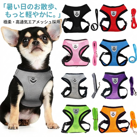 うちの子の呼吸を楽に。気管に優しい 軽量エアメッシュ ハーネス 通気性抜群 夏のお散歩応援 4サイズ展開