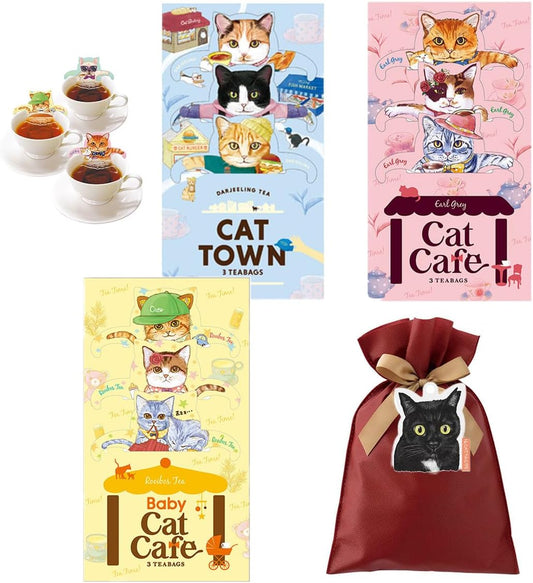 キャットカフェ 3種セットフックティー ギフト包装 猫 プレゼント ギフト 紅茶 アールグレイ ダージリン ルイボスティー各3袋入り
